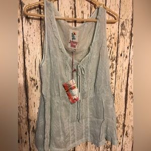 Johnny Was Sleeveless Eyelet Top NWT Large Mint/teal